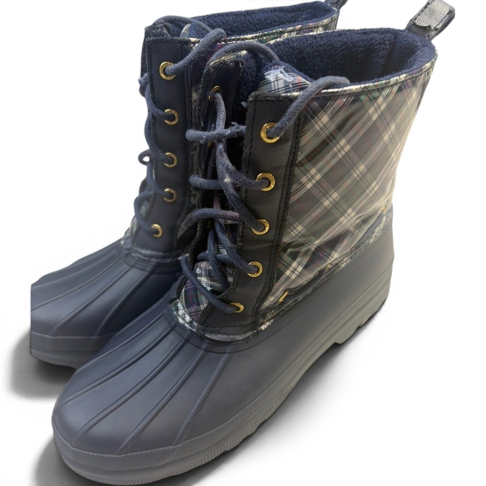 Sperry Top-Sider Saltwater Navy Plaid Waterproof Duck Boots STS92448 Womens 8.5